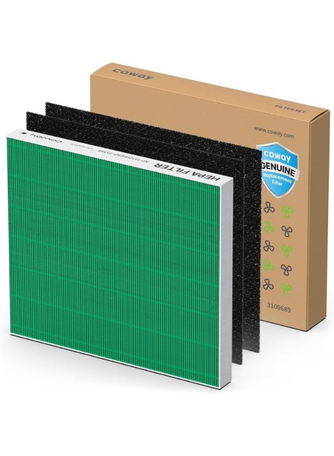 COWAY Air Purifier Replacement Filter Set for AP-1512HH | Green True HEPA & Active Carbon Filter | Removes 99.9% Dust, Allergens & Harmful Gases | Improves Indoor Air Quality | For Home Use - Image 1
